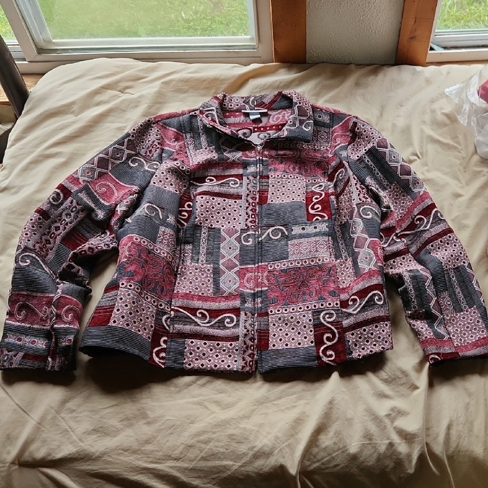 Dress Barn Women's Patchwork Jacket - Red and Black  2X